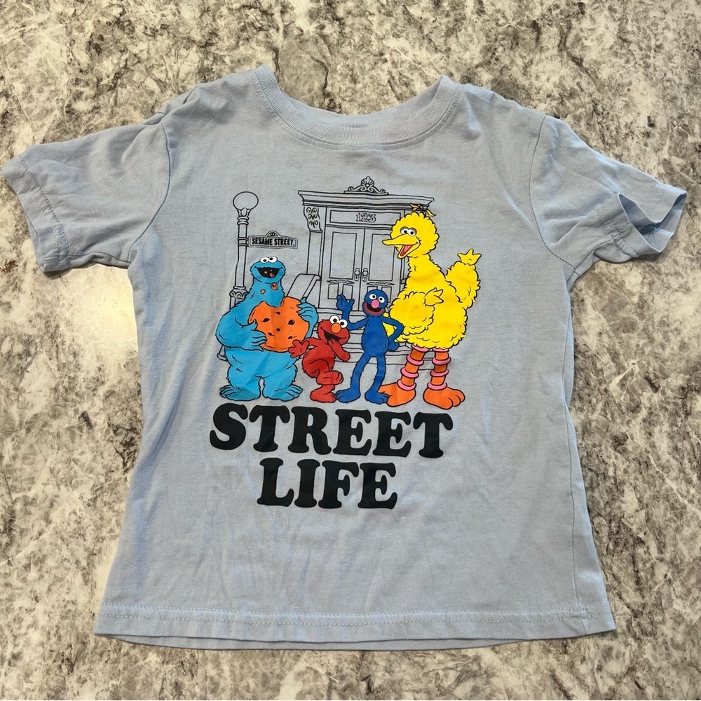 Sesame Street tshirt boys girls unisex size 5/6 blue yellow big bird Elmo